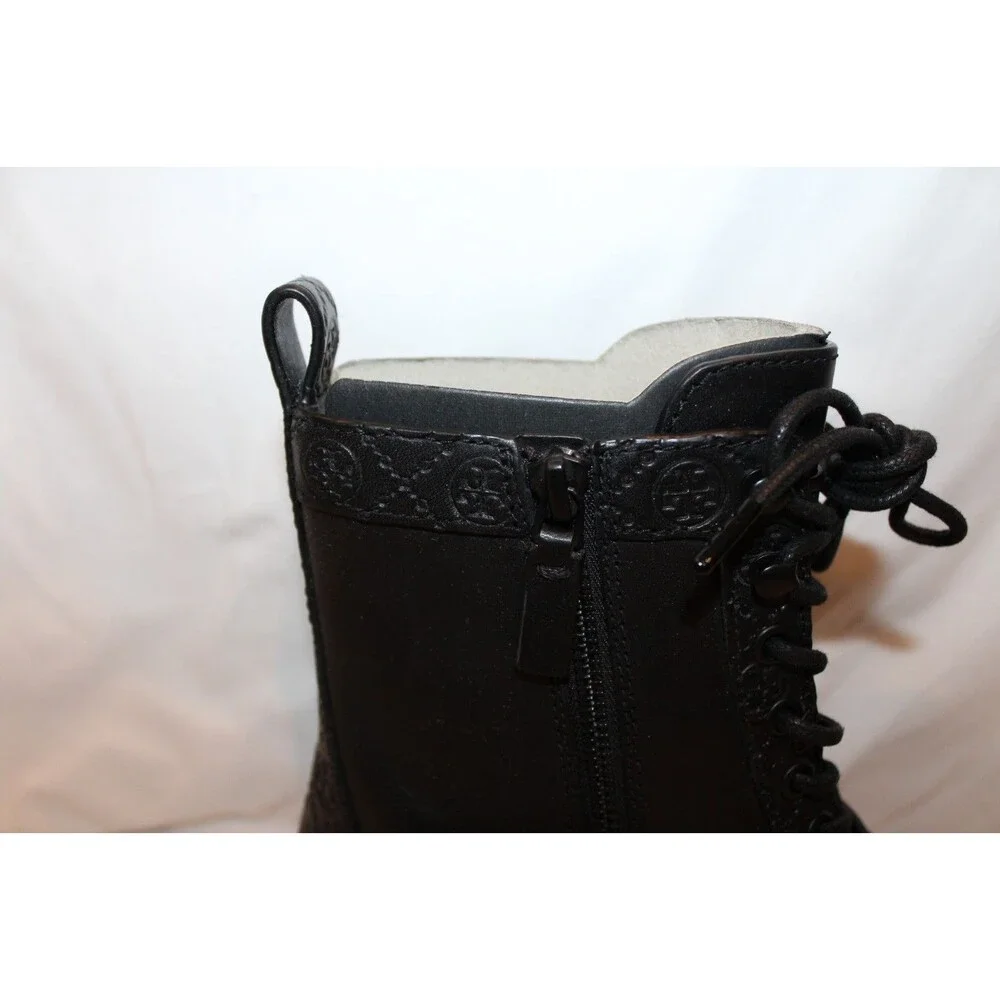 Tory Burch Double T Logo Lug Sole Leather Platform Vachetta Boots Black 8 $500